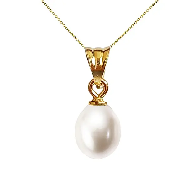 Colier Perla Naturala Alba, Calitate AAA, 6 8 mm si Aur 14K (aur 585) KASKADDA