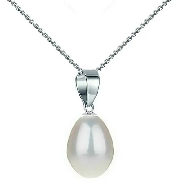 Colier Perla Naturala Alba, Lacrima, 6 8 mm E i Aur Alb 14K (aur 585) KASKADDA