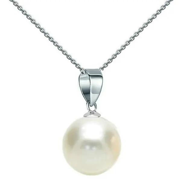 Colier Perla Naturala Alba, Rotunda, 8 mm E i Aur Alb 14K (aur 585) KASKADDA