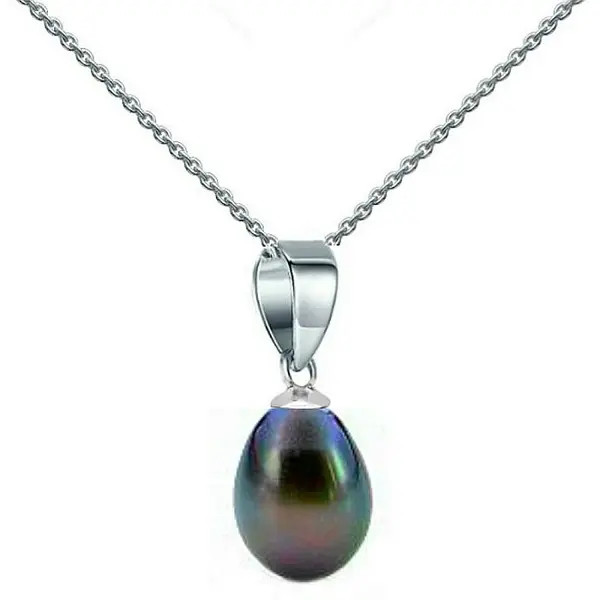 Colier Perla Naturala Neagra, Lacrima, 6 8 mm E i Aur Alb 14K (aur 585) KASKADDA