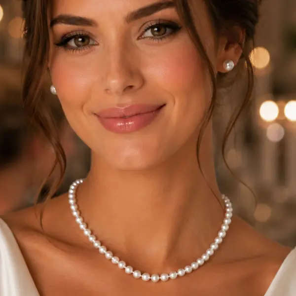 Colier Perle Akoya Japoneze 5,5-6 mm, Aur Alb 14K cu Inchizatoare Filigranata KASKADDA