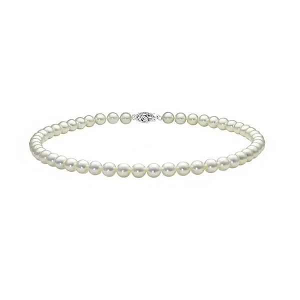 Colier Perle Akoya Japoneze 5,5-6 mm, Aur Alb 14K cu Inchizatoare Filigranata KASKADDA