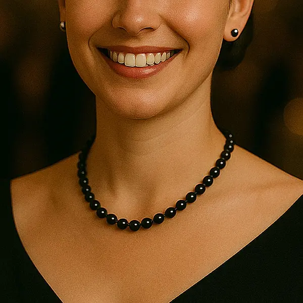 Colier Perle la Baza Gatului, Negre, 7-8 mm, Inchizatoare Aur 14K KASKADDA