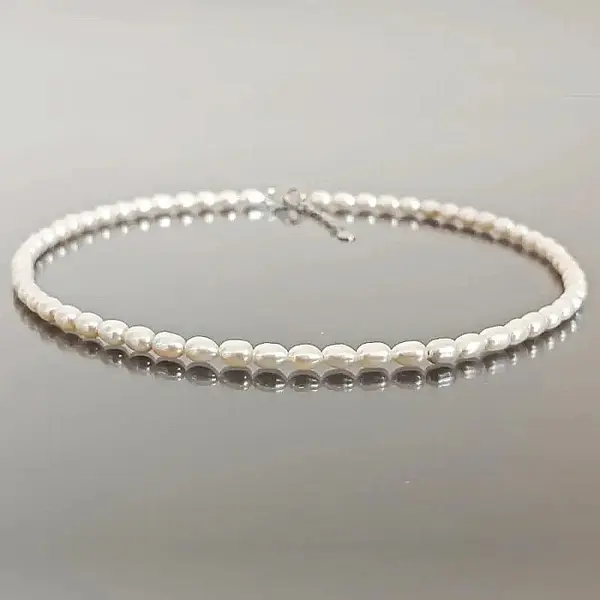 Colier Perle Naturale Albe 4 6 mm, Ovale, Inchizatoare Argint 925 KASKADDA