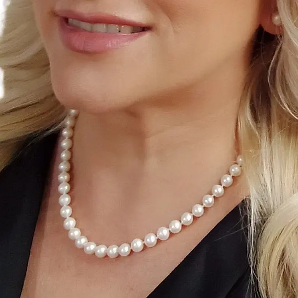 Colier Perle Naturale Albe, 7-8 mm, cu Inchizatoare Aur 14K (aur 585) KASKADDA