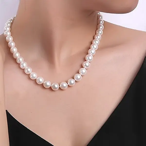 Colier Perle Naturale Albe 8,5-9,5 mm, AAA, Model Business, Aur Galben 14K KASKADDA