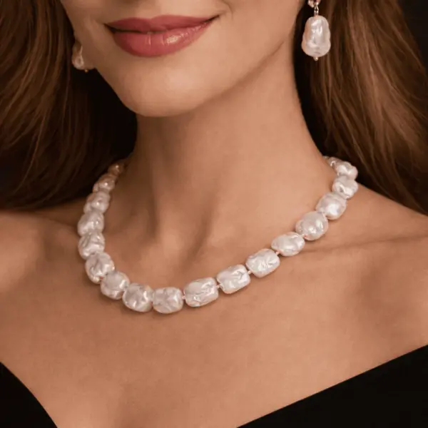 Colier Perle Naturale Baroque Albe E i Inchizatoare Argint 925 KASKADDA