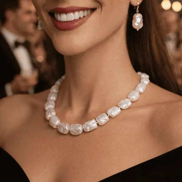 Colier Perle Naturale Baroque Albe E i Inchizatoare Aur 14K (aur 585) KASKADDA