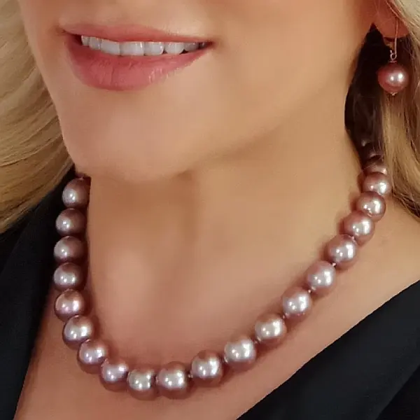 Colier Perle Naturale Edison Lavanda, AAA, 13-14 mm, Aur Alb 14K KASKADDA
