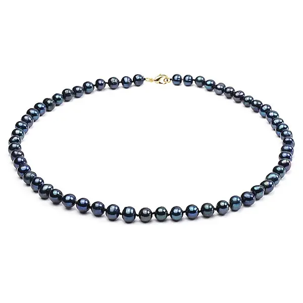 Colier Perle Naturale Negre, 7-8 mm, cu Inchizatoare Aur 14K (aur 585) KASKADDA