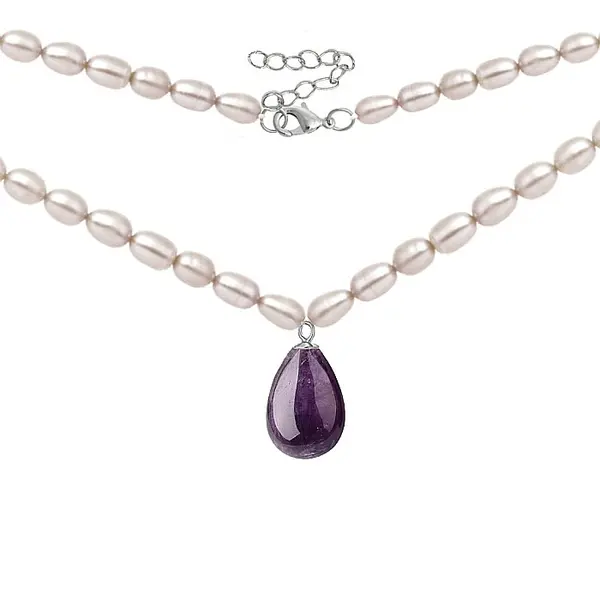 Colier Perle Naturale si Ametist Lacrima, Argint 925, Model Princess KASKADDA