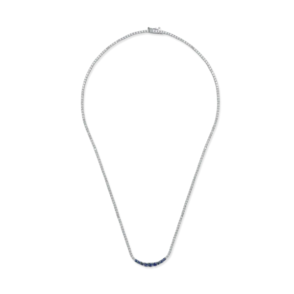 Colier tennis din aur alb cu safire de 0.66ct si diamante de 3.52ct