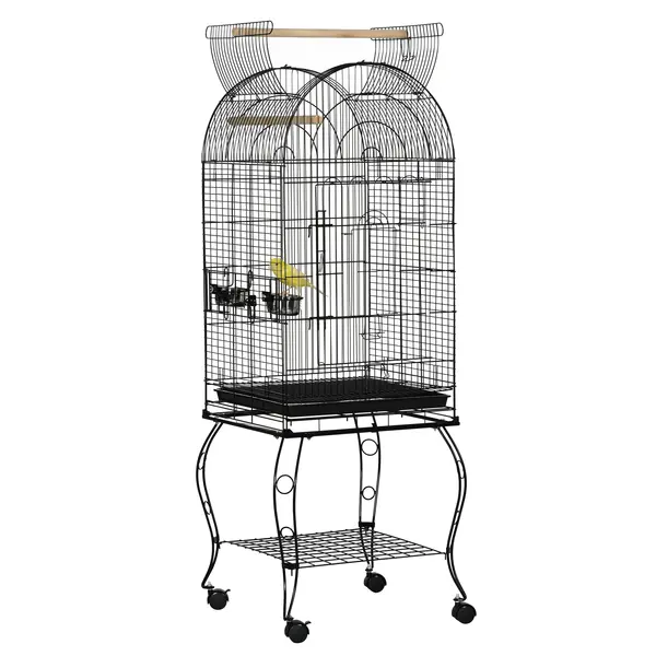 Colivie pentru pasari, voliera pentru papagali, canari, perusi, cu roti metalice, negru 51x51x153cm PawHut | Aosom Romania