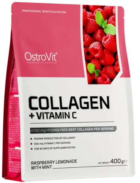 Collagen + Vitamin C, limonadă de zmeură și mentă, 400 g, OstroVit