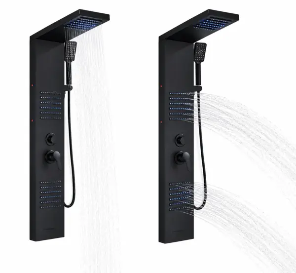 Coloana de Dus, Efect ploaie, Finisaj Negru Met, Functie Cascada si SPA cu LED-uri