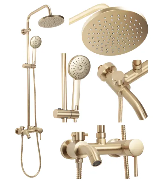 Coloana de Dus Premium Gold Brush efect ploaie 3 functii baterie monocomanda montaj pe perete Cod 104 62