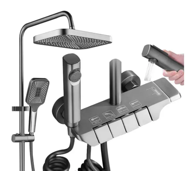 Coloana de dus Smart comenzi piano 4 moduri de pulverizare rotatie 360 tehnologie de pulverizare cu aer robinet ascuns GRI