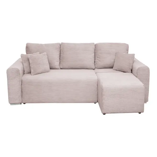 Coltar Canapea BEGA extensibil, cu arcuri si lada depozitare, colt interschimbabil, roz pudra, 240x153x80 cm