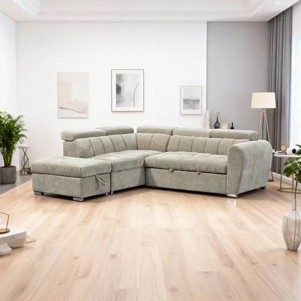 Coltar drapta extensibil cu depozitare, Nuvora, Pako, Bej 244x225x79 cm