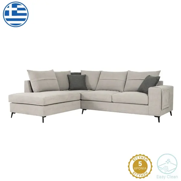 Coltar dreapta Montana tesatura gri deschis cu perne gri 275x215x93 cm