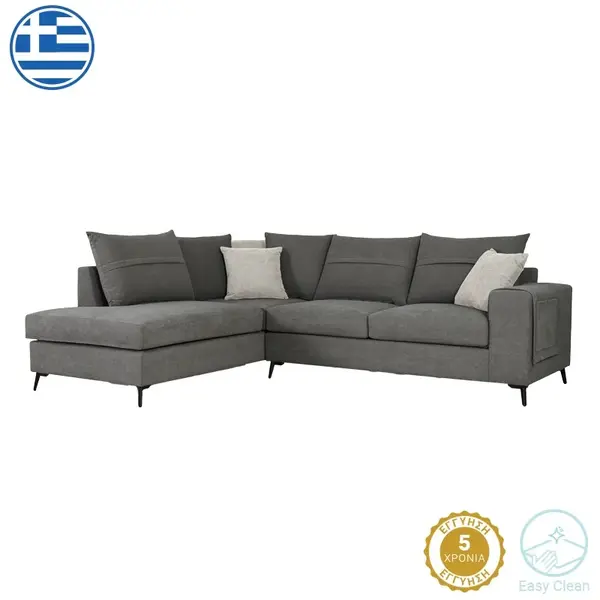 Coltar dreapta Montana tesatura gri si perne gri deschis 275x215x93 cm