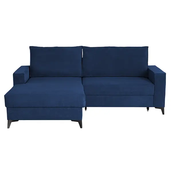 Coltar extensibil FREDERIC, cu arcuri si lada depozitare, colt stanga, albastru, 235x160x95 cm