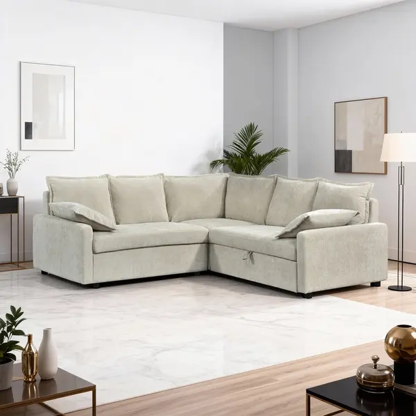 Coltar extensibil, Lounivo, Bej, 215x215x84 cm