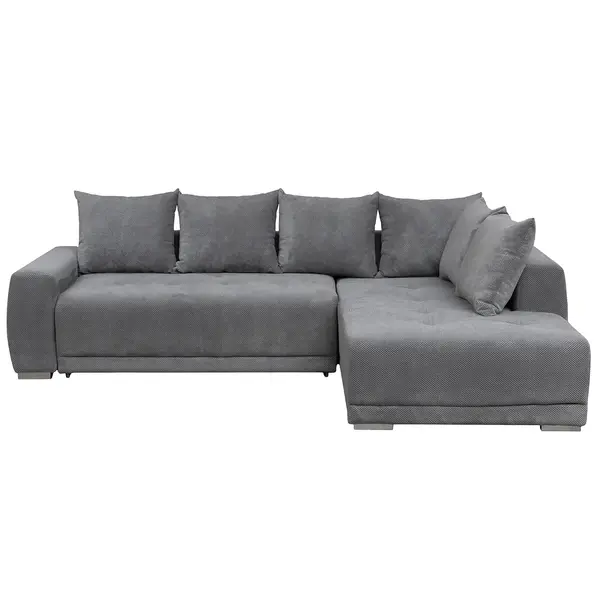 Coltar extensibil MARIBO LC, cu arcuri si lada depozitare, colt dreapta, gri, 282x205x92 cm