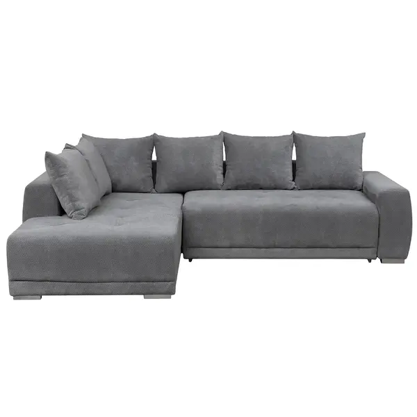 Coltar extensibil MARIBO LC, cu arcuri si lada depozitare, colt stanga, gri, 282x205x92 cm