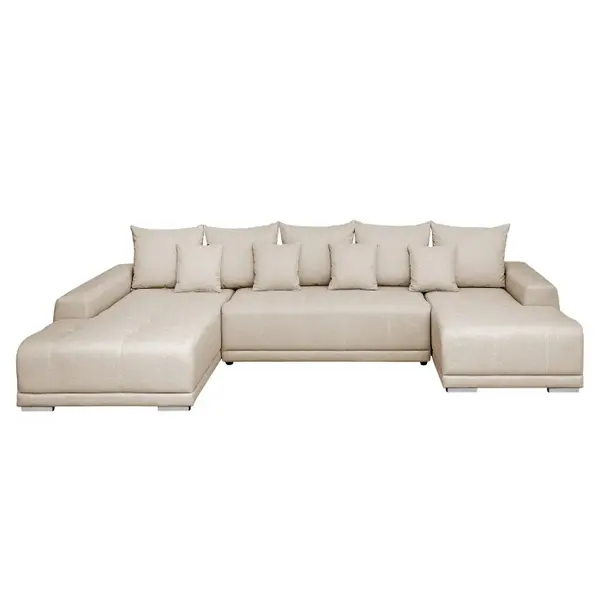 Coltar extensibil MARIBO U, cu arcuri si lada depozitare, colt stanga, bej, 350x203x90 cm