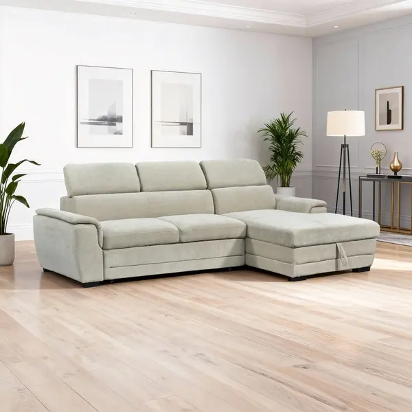 Coltar extensibil pe dreapta cu spatiu de depozitare, Dreamora, Bej, 167x270x82 cm