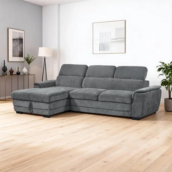 Coltar extensibil pe stanga cu spatiu de depozitare, Dreamora, Antracit, 167x270x82 cm