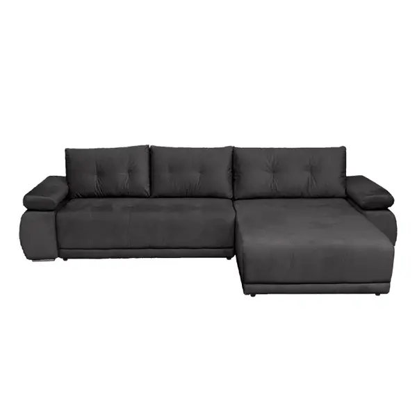 Coltar extensibil SAINT TROPEZ, cu arcuri si lada depozitare, colt interschimbabil, gri inchis, 315x204x85 cm