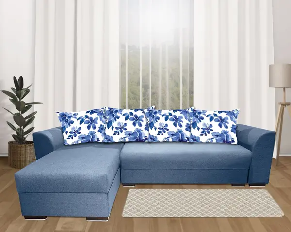 Coltar extensibil sufragerie Lindo N74 - tapiterie albastra, design modern, confort sporit