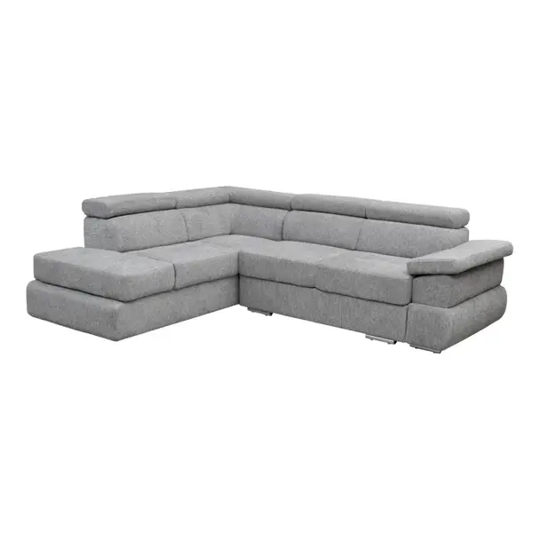 Coltar extensibil TIVOLI 2S3, cu arcuri si lada depozitare, tetiere rabatabile, colt stanga, gri, 285x225x90 cm