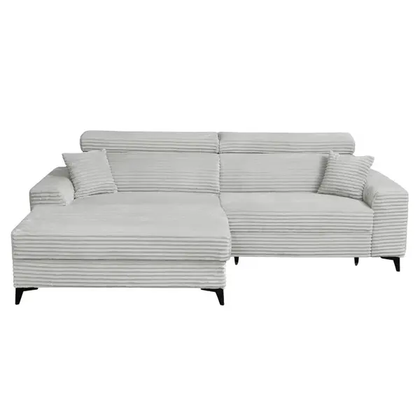 Coltar FLORIDA ONE L TILIA extensibil, cu arcuri si lada depozitare, colt stanga, gri deschis, 280x175x95 cm
