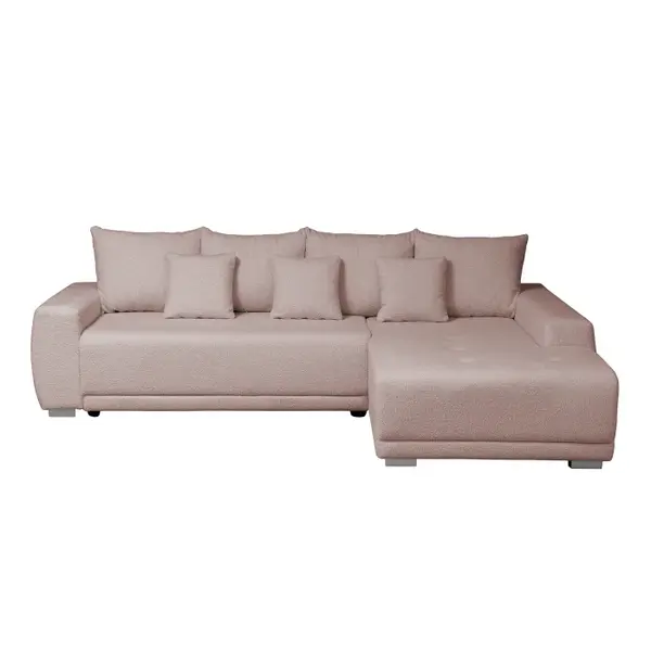 Coltar MARIBO L BUCLE extensibil, cu arcuri si lada depozitare, colt dreapta, roz prafuit, 282x205x92 cm