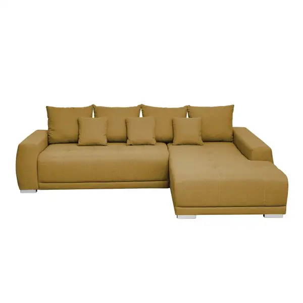 Coltar MARIBO L extensibil, cu arcuri si lada depozitare, colt dreapta, galben, 282x205x92 cm