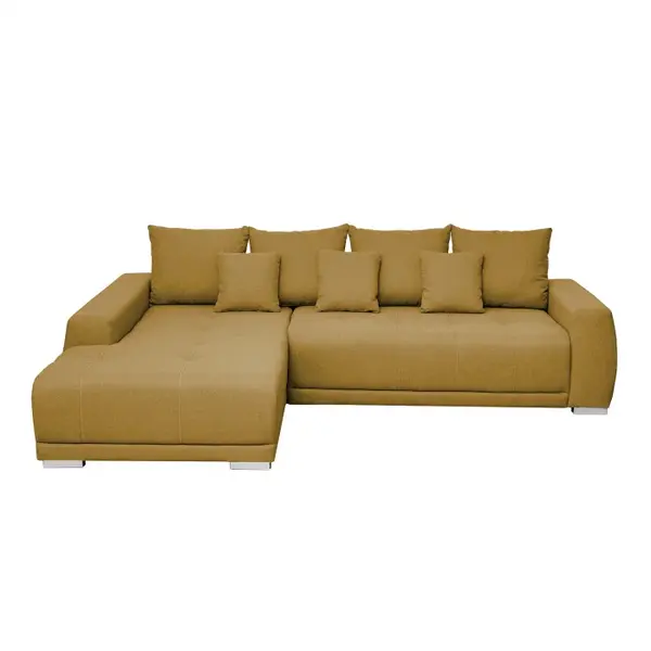 Coltar MARIBO L extensibil, cu arcuri si lada depozitare, colt stanga, galben, 282x205x92 cm