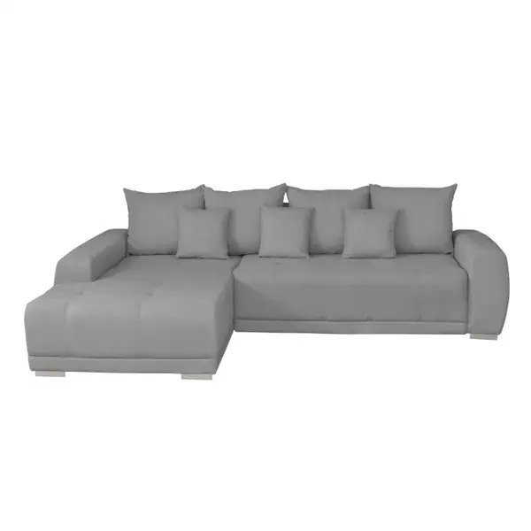 Coltar MARIBO L extensibil, cu arcuri si lada depozitare, colt stanga, gri deschis, 282x205x92 cm