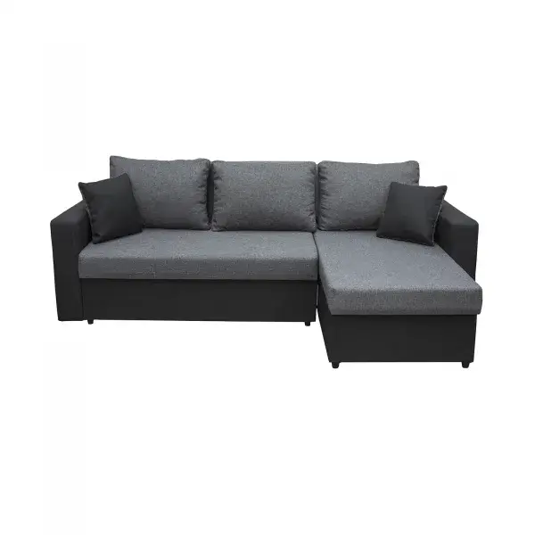 Coltar NICOLE extensibil, cu lada depozitare, colt interschimbabil, negru + gri, 225x145x82 cm