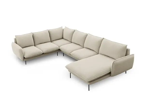 Coltar tapitat Vienna 7 locuri picioare negre – L330 x l235 x h95