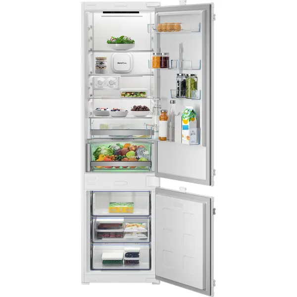 Combina frigorifica incorporabila Beko B7BCNA325HS1, No Frost, 300 l, Clasa D, Iluminare LED, Alarma deschidere usa, Culoare Zinc Metal