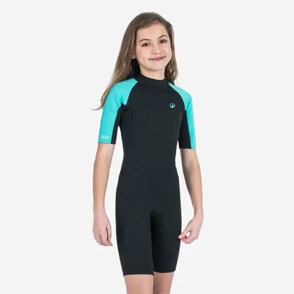 Combinezon shorty 100 YULEX® 1,5mm Negru-Turcoaz Copii
