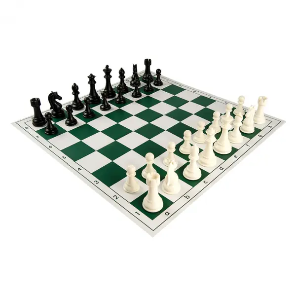 Combo set Club Pro verde: Tabla sah din PVC verde +Piese de sah din plastic no. 6 Club Pro