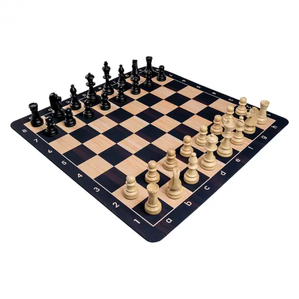 Combo set: Tabla sah din mousepad cu aspect lemn +Piese de sah din lemn
