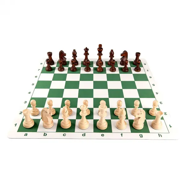 Combo set: Tabla sah din mousepad verde+Piese de sah din lemn
