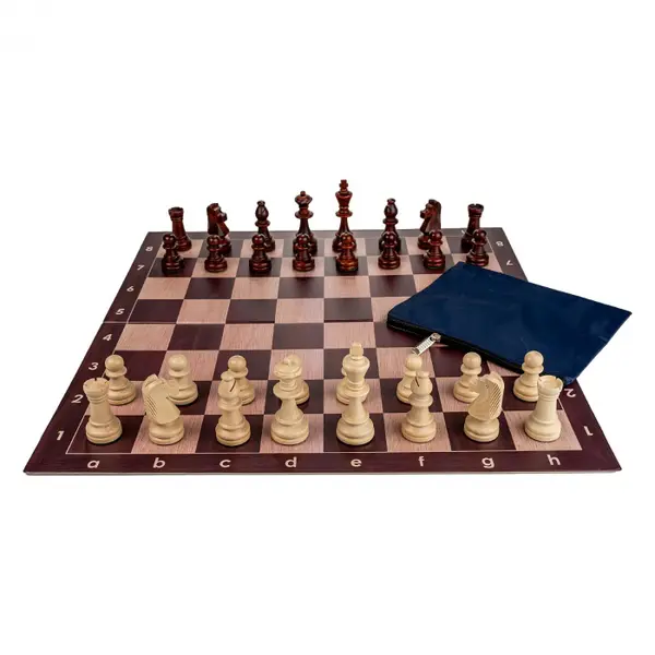 Combo set: Tabla sah din PVC cu aspect lemn +Piese de sah din lemn + Gentuta pentru piese