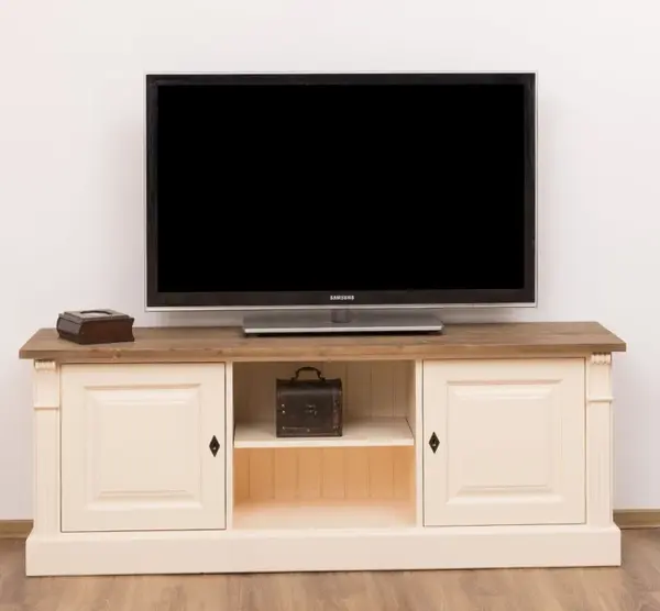 Comoda 2 usi si rafturi deschise cu finisaj Beige Antic/Walnut Waxed