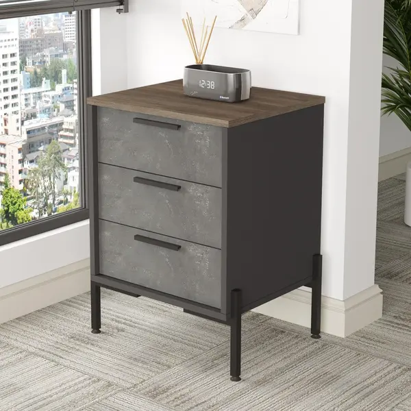 Comoda Birou - Rollbox cu 3 sertare Scandinav, Maro, 54x70x45 cm